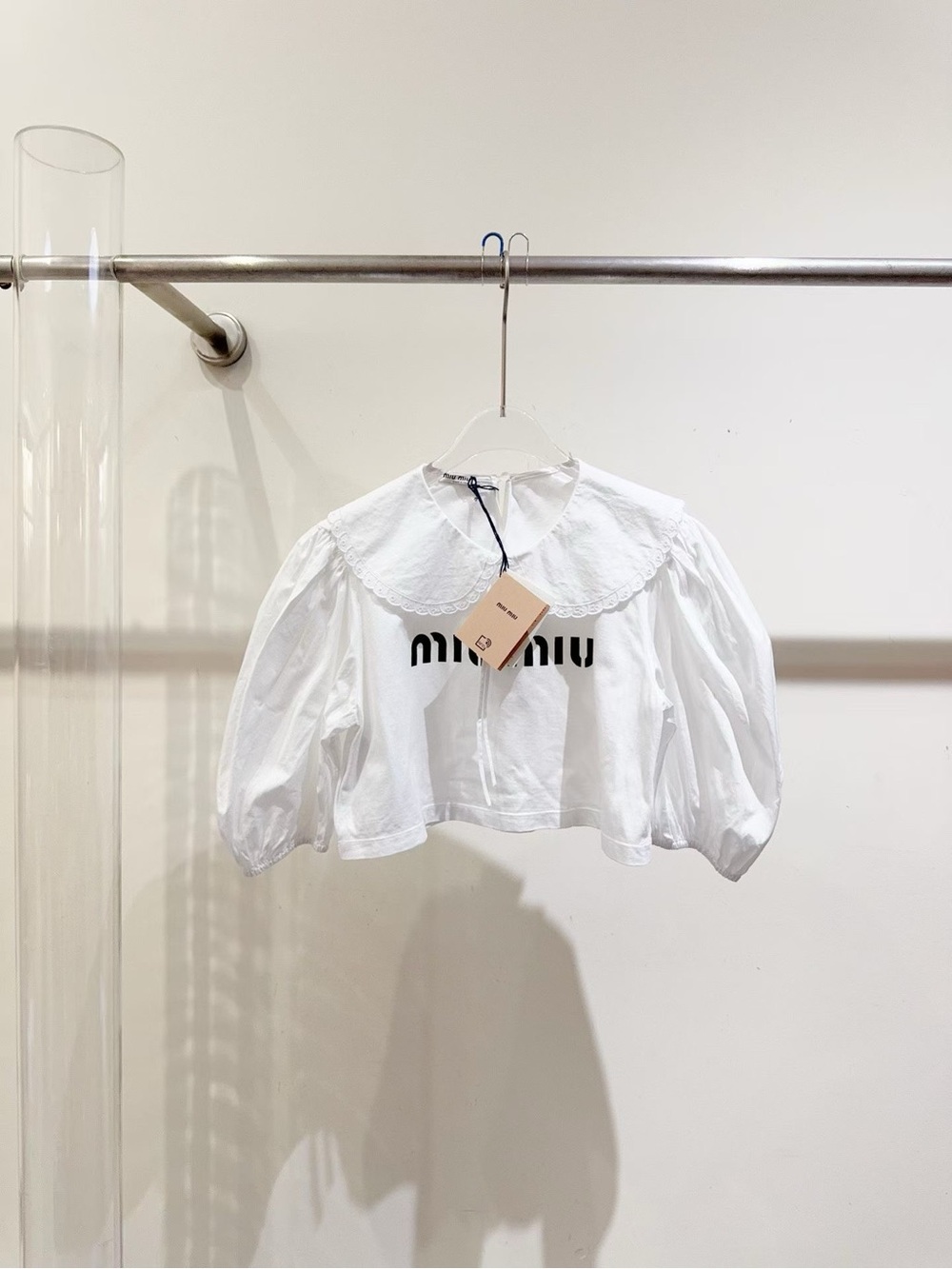 Miu Miu White Cropped Blouse with Scalloped Collar